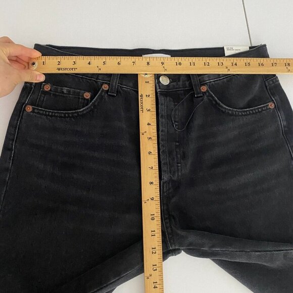 Zara Retro Cycling Shorts Womens Size 32 Cutoff Denim Bermuda Black Button Fly - Picture 10 of 12